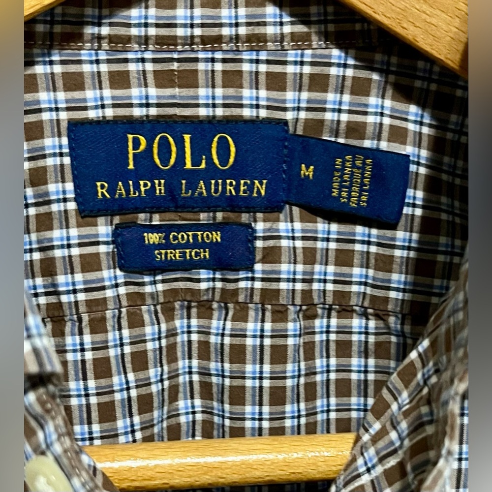 Polo Ralph‎ Lauren Brown Blue Checkered Button Down Shirt Size Medium - Picture 2 of 10